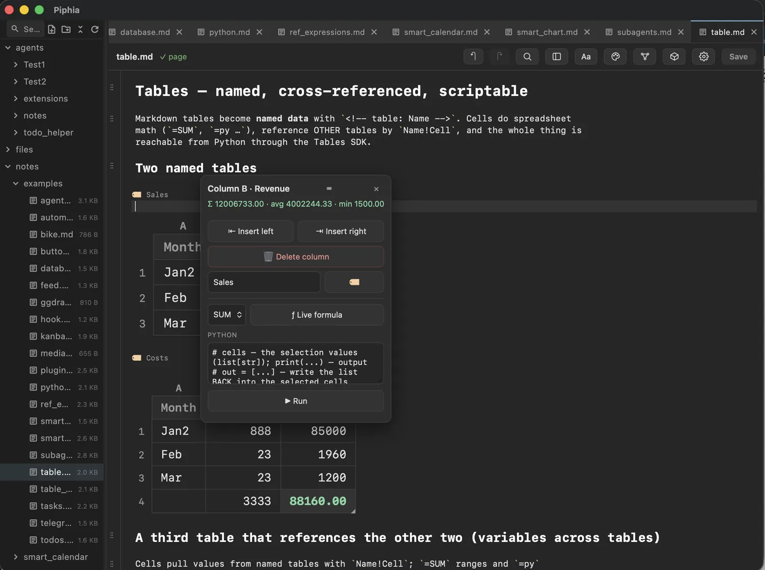 A SQLite database as a table view